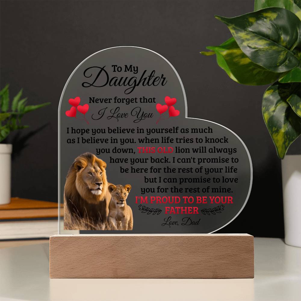 To My Daughter This Old Lion Has Your Back Heart-Shaped LED Plaque From Dad