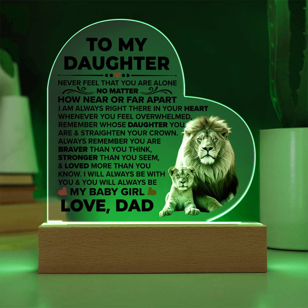 To My Daughter You Are Braver Heart-Shaped LED Plaque