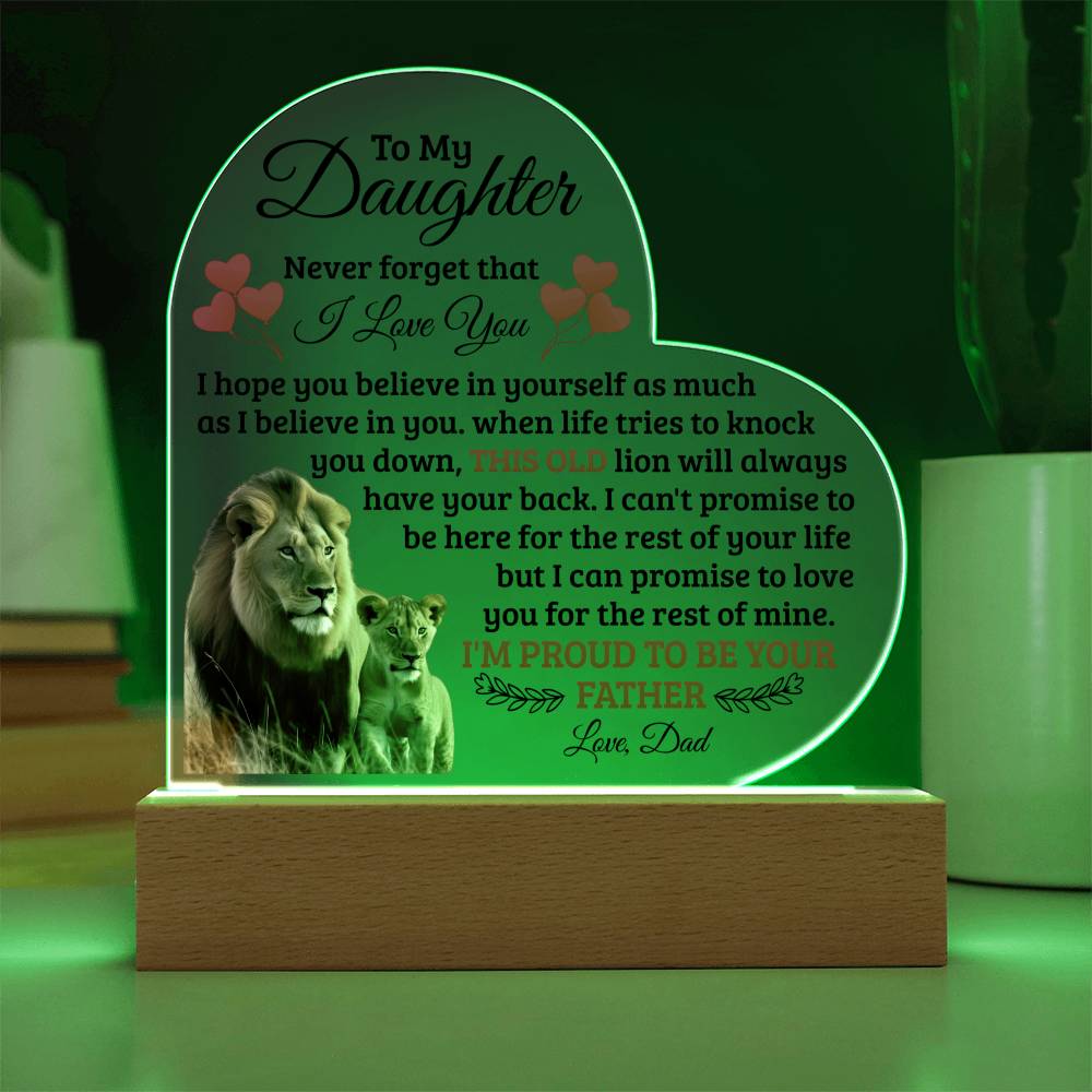 To My Daughter This Old Lion Has Your Back Heart-Shaped LED Plaque From Dad
