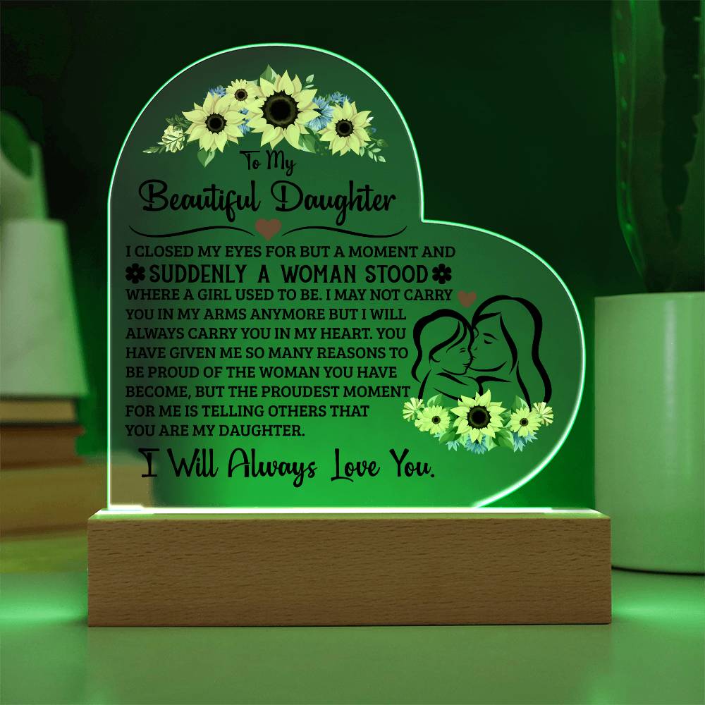 To My Daughter I Am Proud of You Heart-Shaped LED Plaque