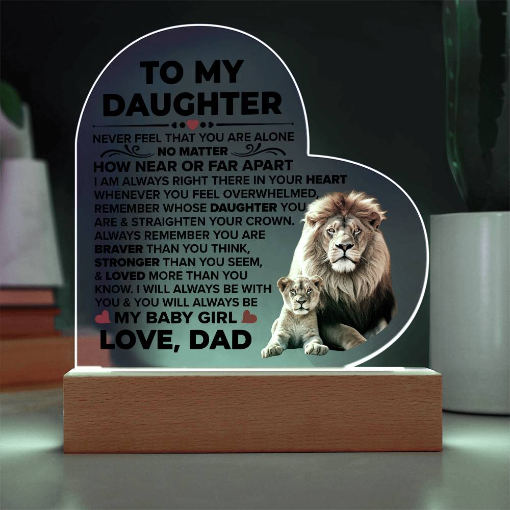 To My Daughter You Are Braver Heart-Shaped LED Plaque