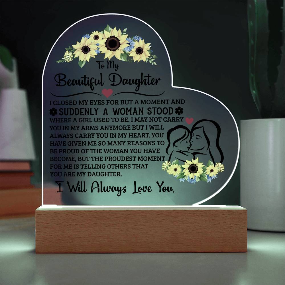 To My Daughter I Am Proud of You Heart-Shaped LED Plaque