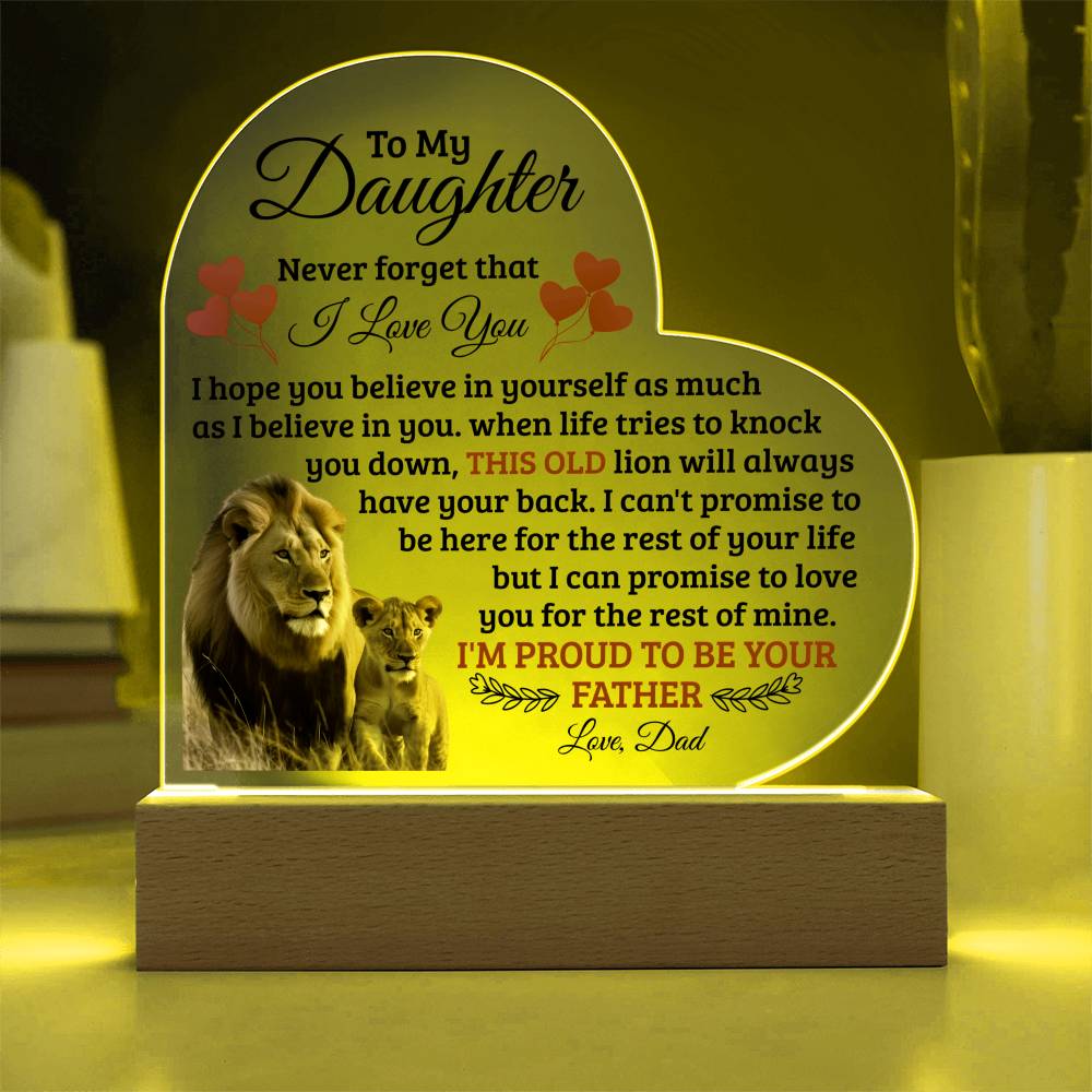 To My Daughter This Old Lion Has Your Back Heart-Shaped LED Plaque From Dad