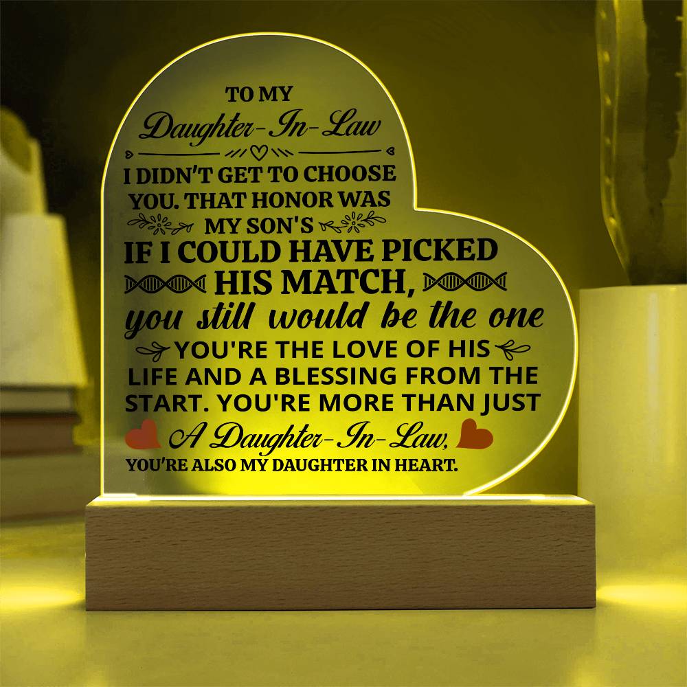 To My Daughter-in-Law It Is an Honor Heart-Shaped LED Plaque