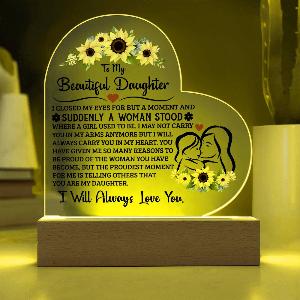 To My Daughter I Am Proud of You Heart-Shaped LED Plaque