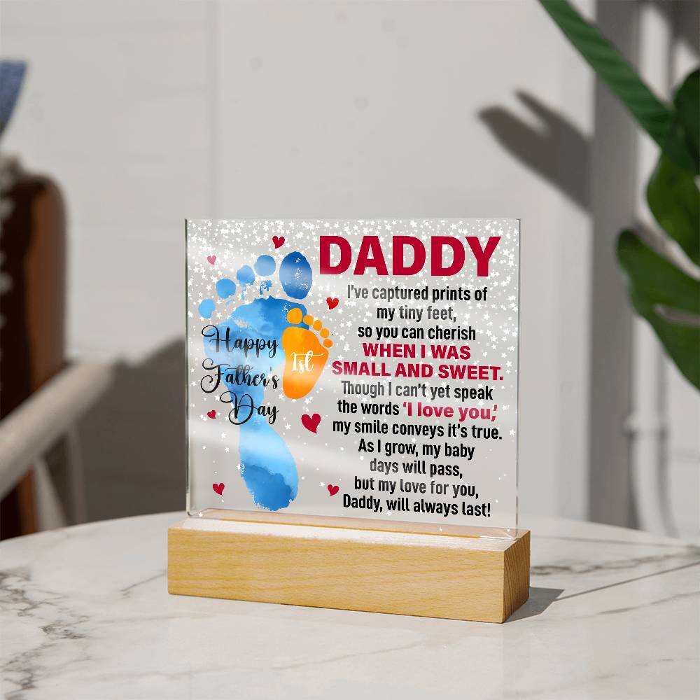 Daddy’s First Father’s Day Baby Footprints LED Acrylic Plaque