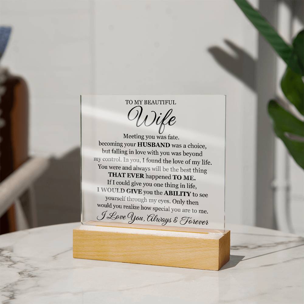 To My Beautiful Wife LED Acrylic Plaque From Husband