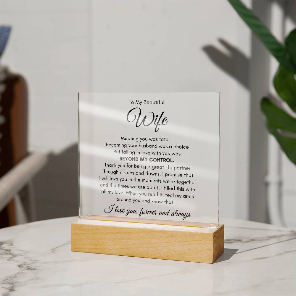 To My Wife Our Love Was Fate LED Acrylic Plaque From Husband