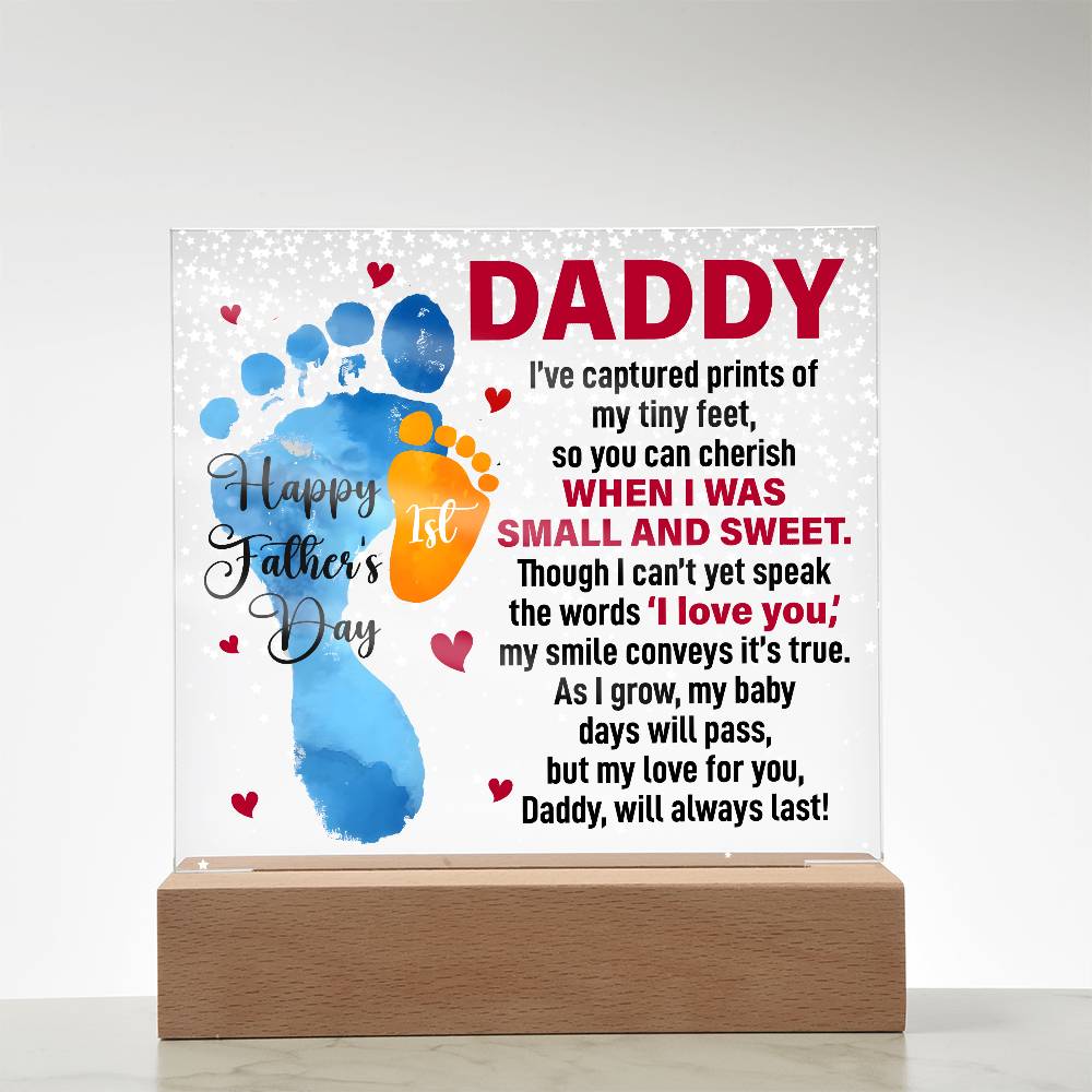 Daddy’s First Father’s Day Baby Footprints LED Acrylic Plaque