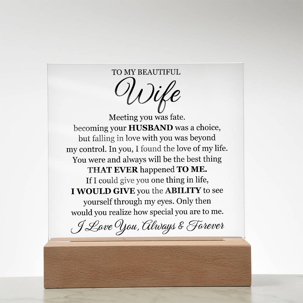 To My Beautiful Wife LED Acrylic Plaque From Husband