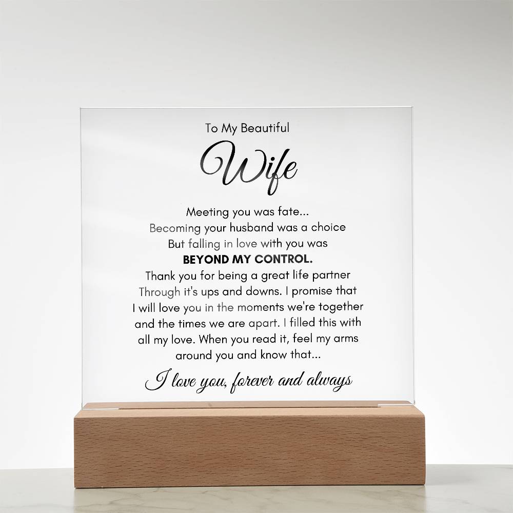 To My Wife Our Love Was Fate LED Acrylic Plaque From Husband
