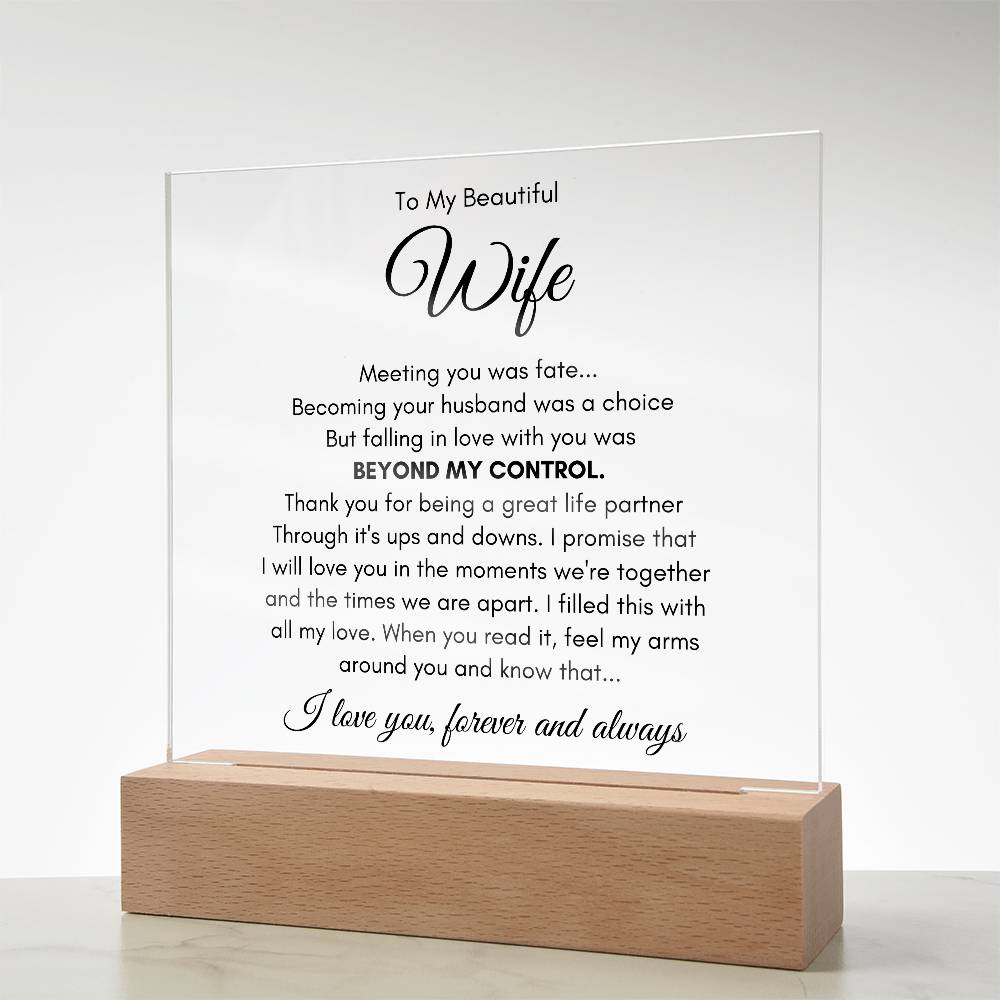 To My Wife Our Love Was Fate LED Acrylic Plaque From Husband
