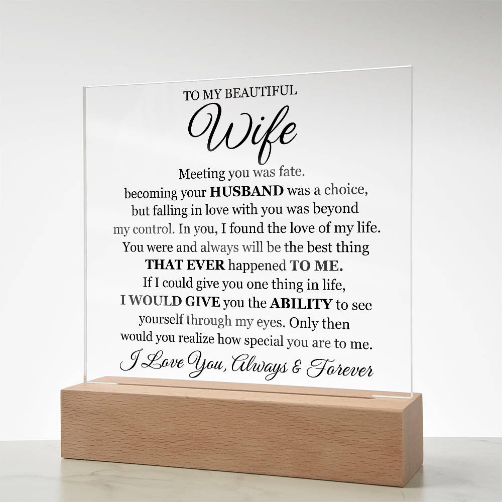 To My Beautiful Wife LED Acrylic Plaque From Husband