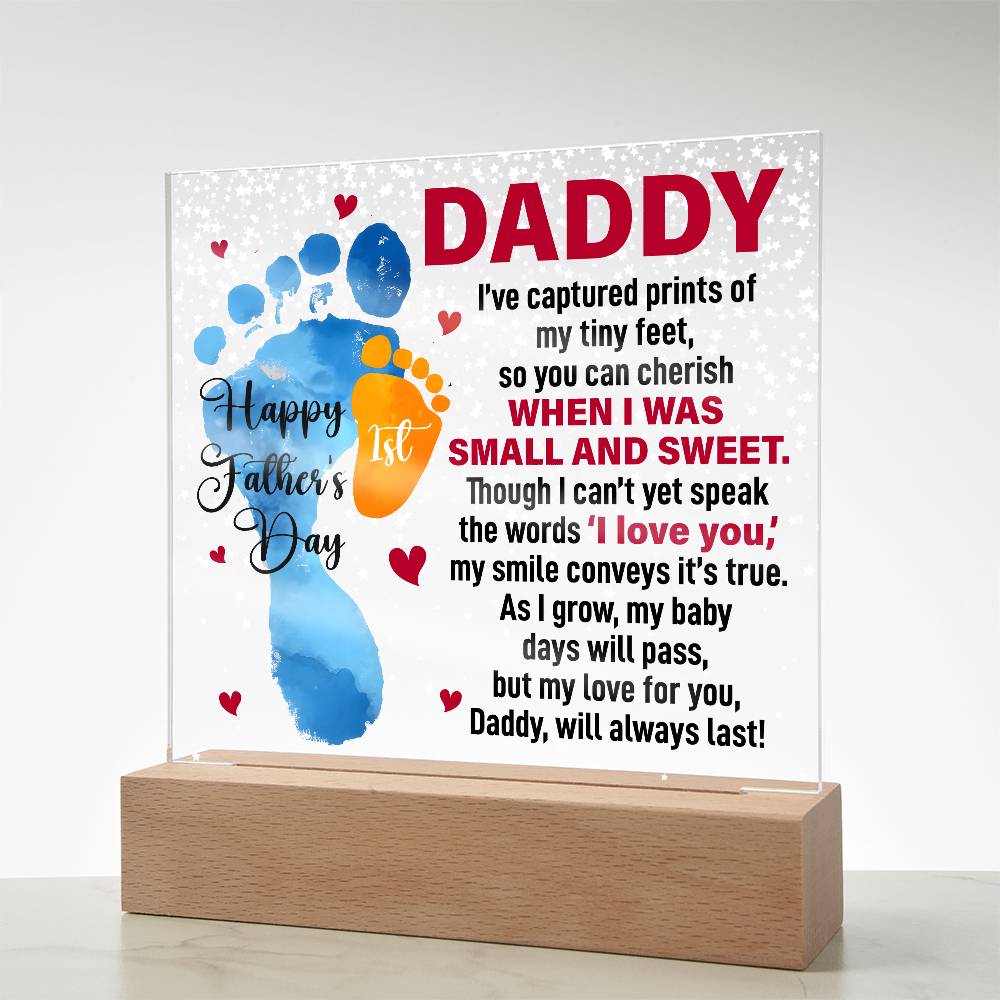 Daddy’s First Father’s Day Baby Footprints LED Acrylic Plaque