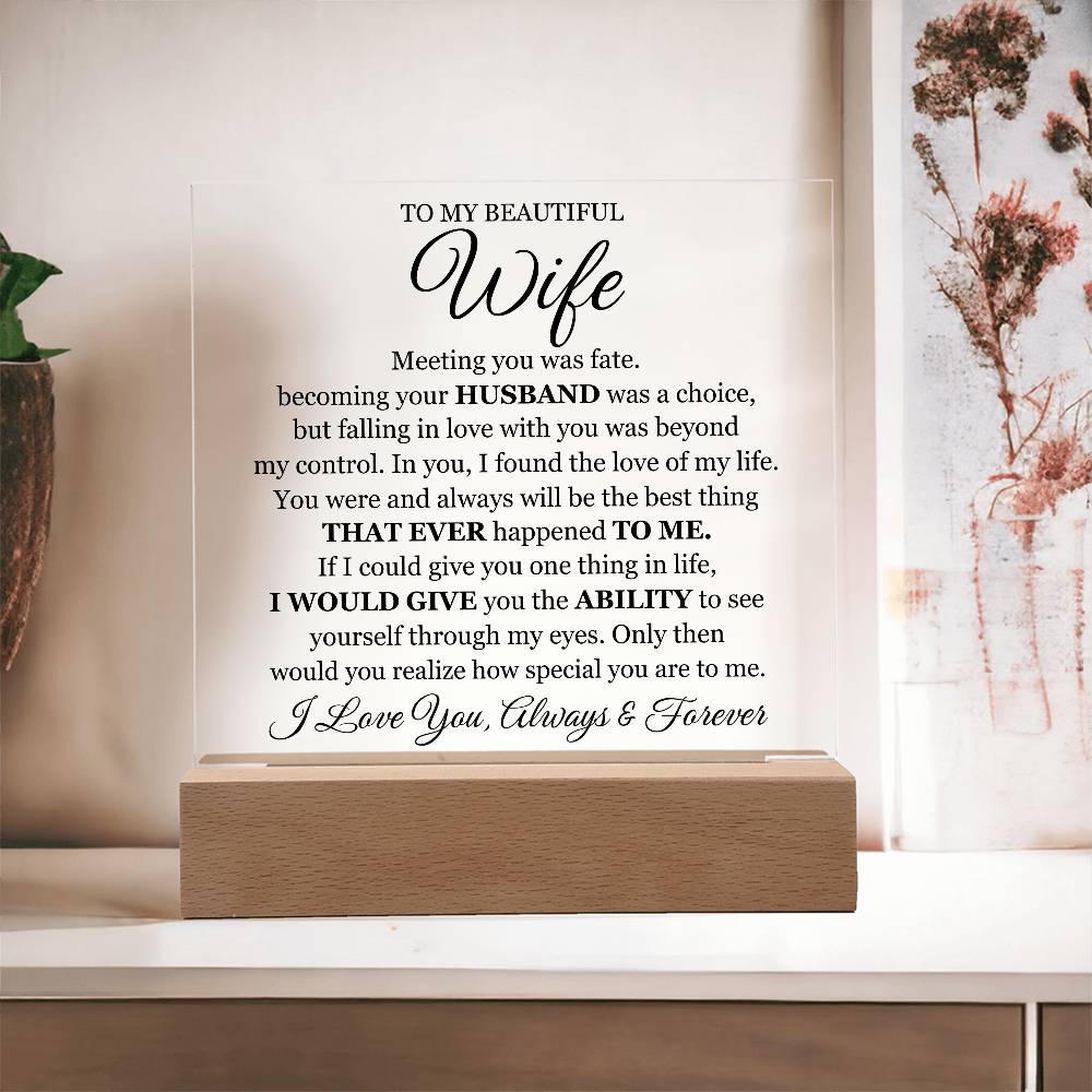 To My Beautiful Wife LED Acrylic Plaque From Husband