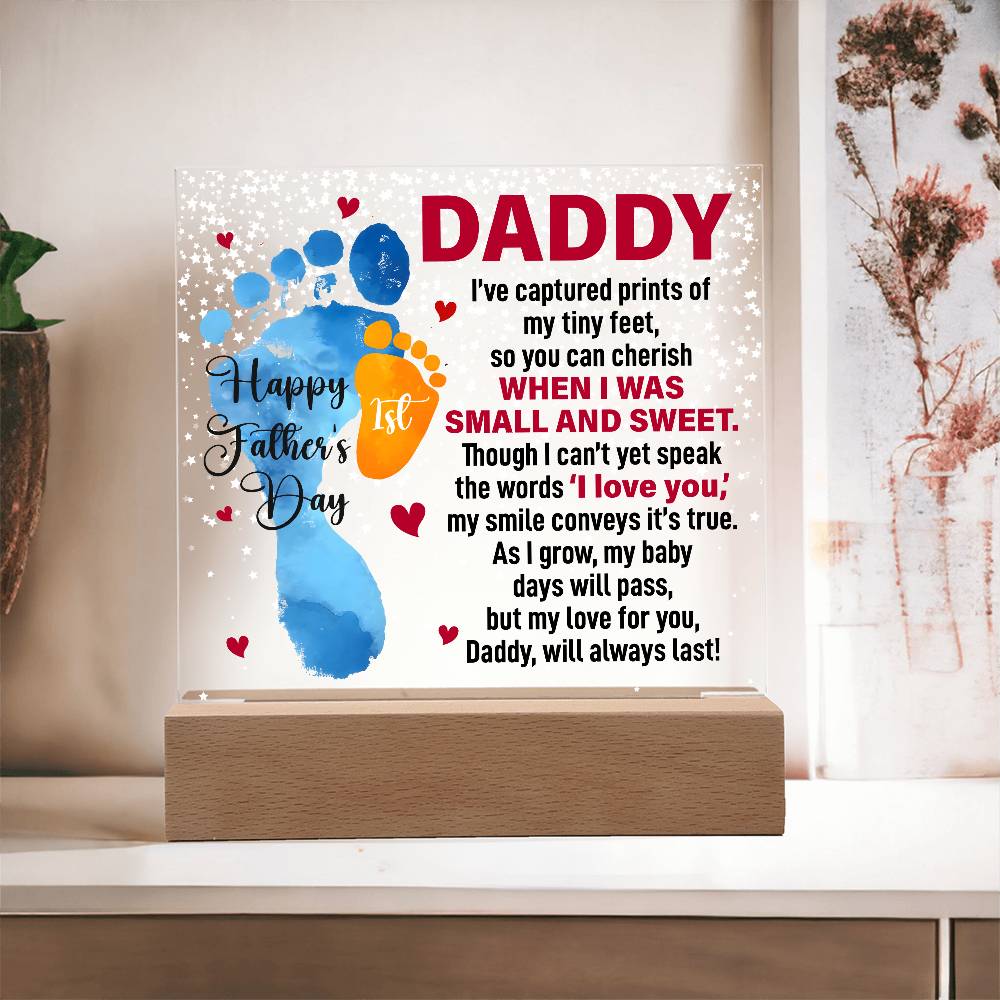 Daddy’s First Father’s Day Baby Footprints LED Acrylic Plaque