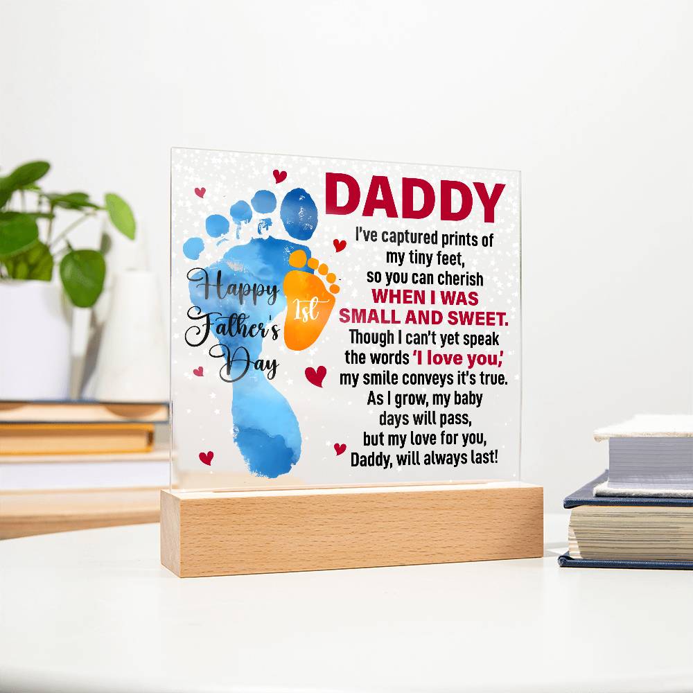 Daddy’s First Father’s Day Baby Footprints LED Acrylic Plaque