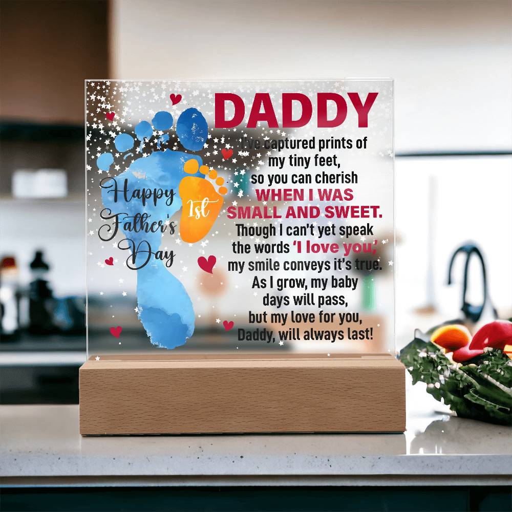 Daddy’s First Father’s Day Baby Footprints LED Acrylic Plaque