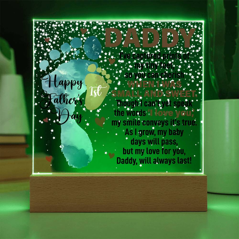 Daddy’s First Father’s Day Baby Footprints LED Acrylic Plaque