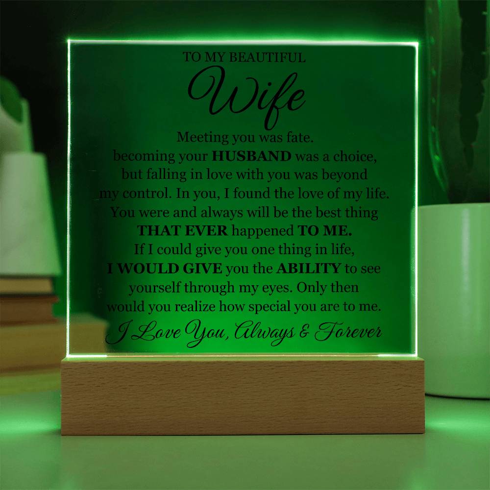 To My Beautiful Wife LED Acrylic Plaque From Husband