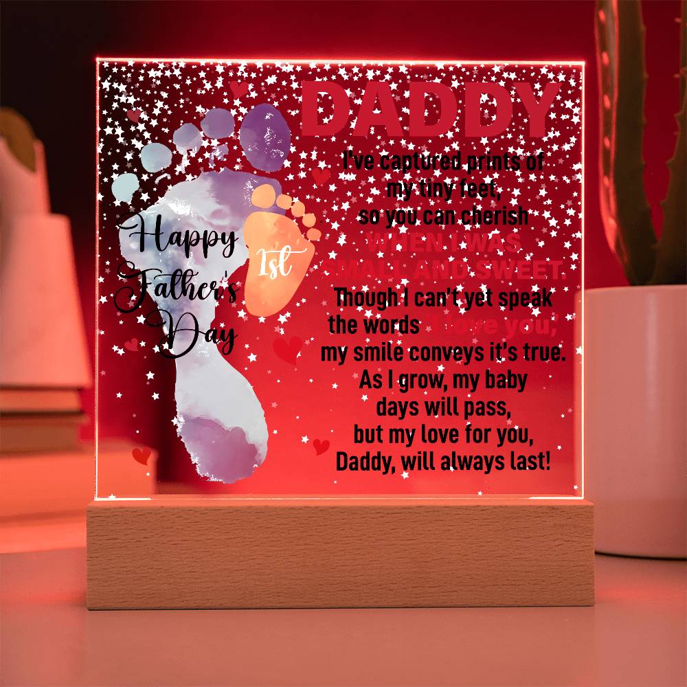 Daddy’s First Father’s Day Baby Footprints LED Acrylic Plaque