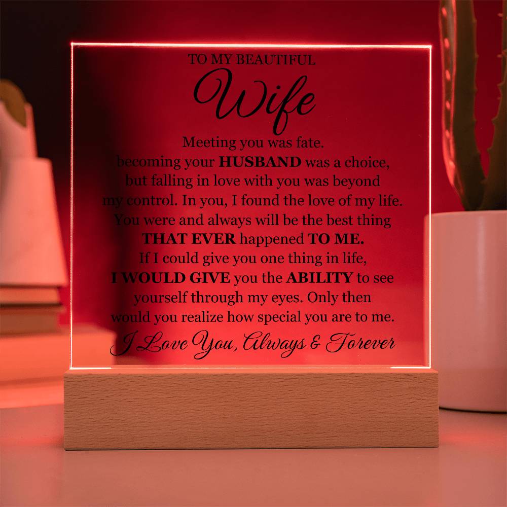 To My Beautiful Wife LED Acrylic Plaque From Husband