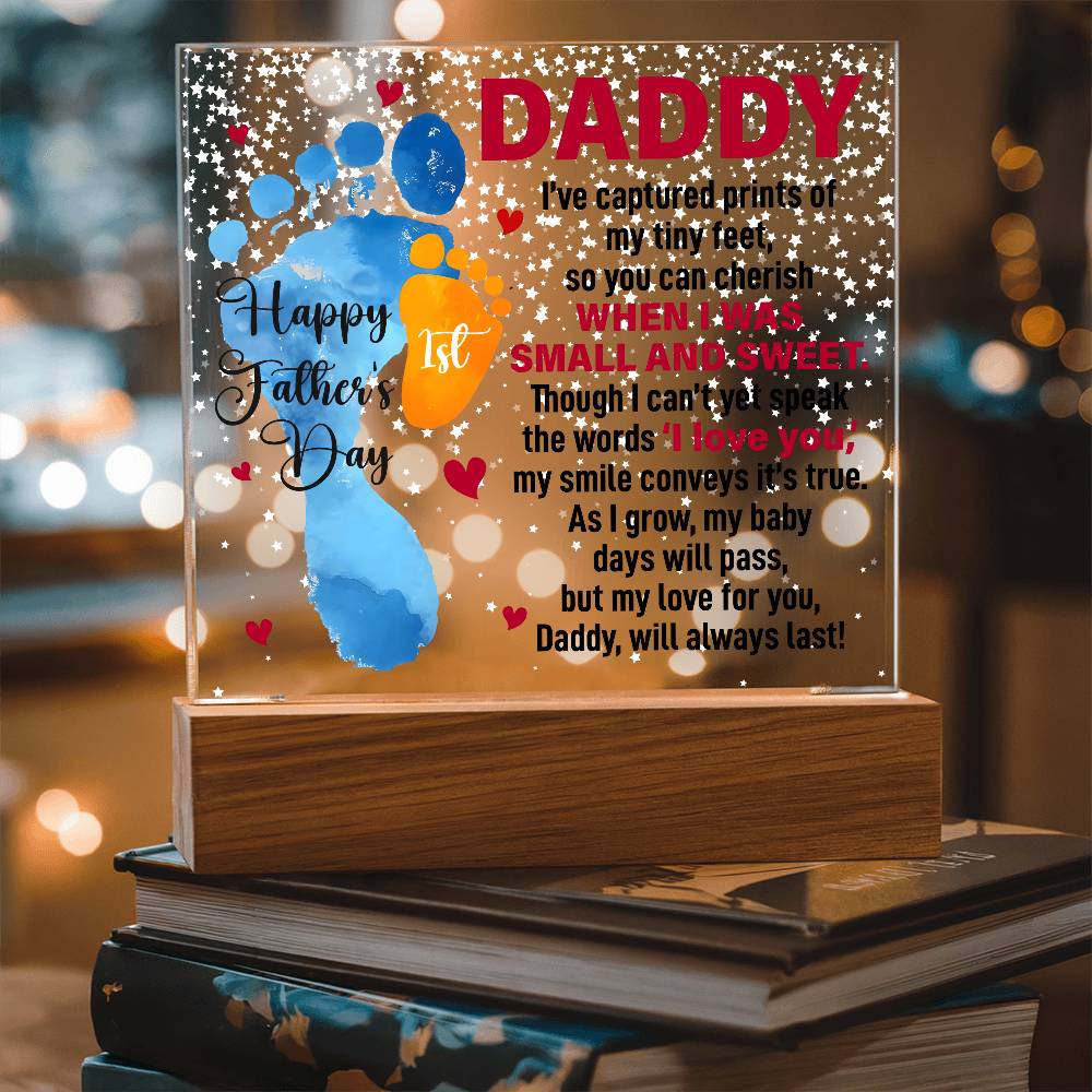 Daddy’s First Father’s Day Baby Footprints LED Acrylic Plaque