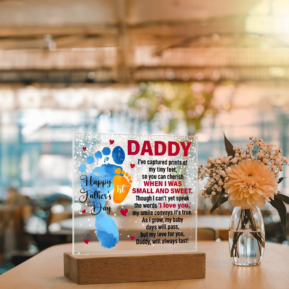 Daddy’s First Father’s Day Baby Footprints LED Acrylic Plaque