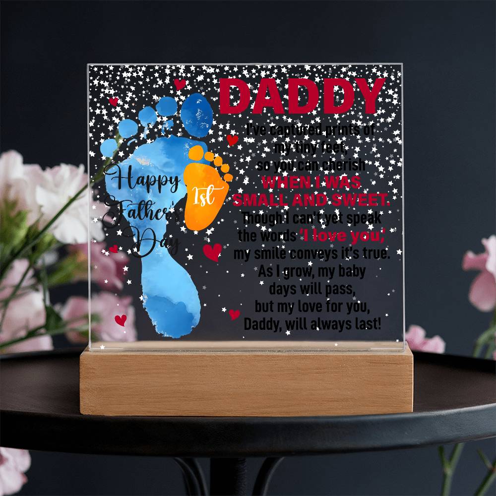Daddy’s First Father’s Day Baby Footprints LED Acrylic Plaque