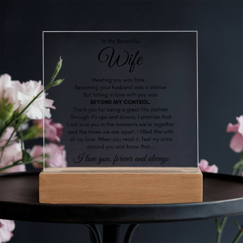 To My Wife Our Love Was Fate LED Acrylic Plaque From Husband