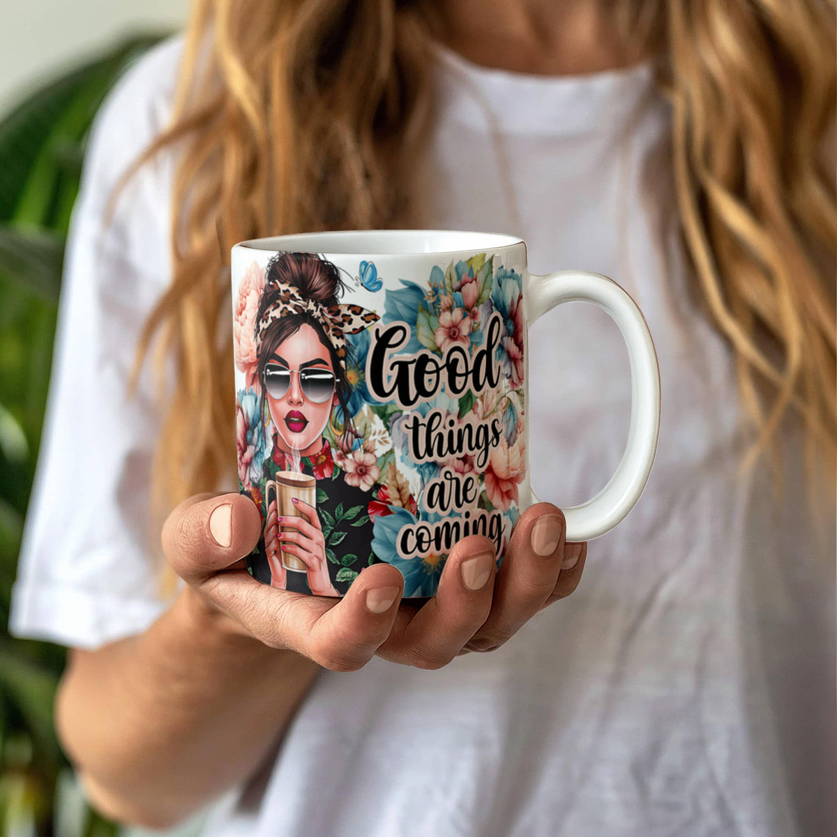 Good Things Are Coming – Inspirational Floral Coffee Mug