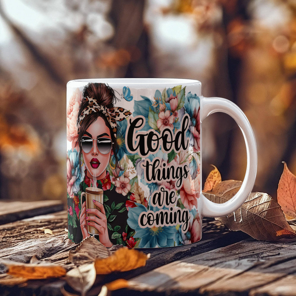 Good Things Are Coming – Inspirational Floral Coffee Mug